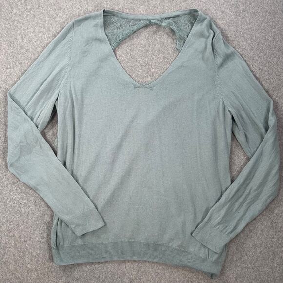 Maurices Cut Out Back Lace Trim Sweater Top Women's XL Green Long Sleeve V-Neck - Picture 1 of 10